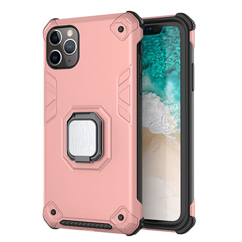 Silikon Hülle Handyhülle und Kunststoff Schutzhülle Tasche mit Magnetisch Ständer Z01 für Apple iPhone 11 Pro Max Rosegold