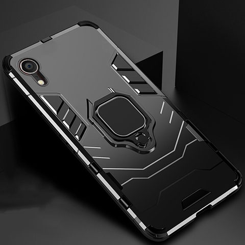 Silikon Hülle Handyhülle und Kunststoff Schutzhülle Tasche mit Ständer A01 für Apple iPhone XR Schwarz