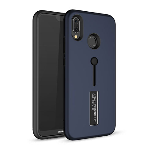 Silikon Hülle Handyhülle und Kunststoff Schutzhülle Tasche mit Ständer A01 für Huawei Nova 3e Blau