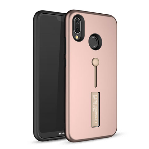 Silikon Hülle Handyhülle und Kunststoff Schutzhülle Tasche mit Ständer A01 für Huawei P20 Lite Rosegold