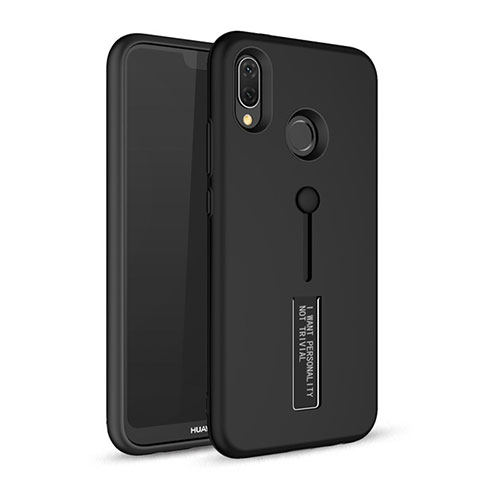 Silikon Hülle Handyhülle und Kunststoff Schutzhülle Tasche mit Ständer A01 für Huawei P20 Lite Schwarz