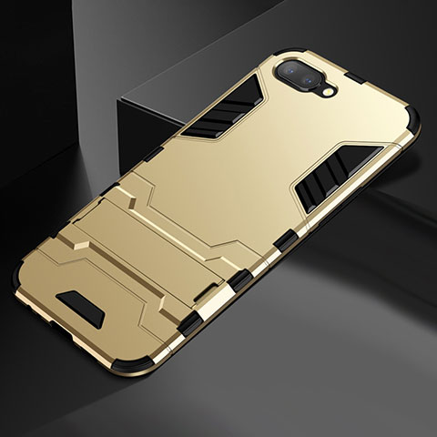 Silikon Hülle Handyhülle und Kunststoff Schutzhülle Tasche mit Ständer A01 für Oppo K1 Gold