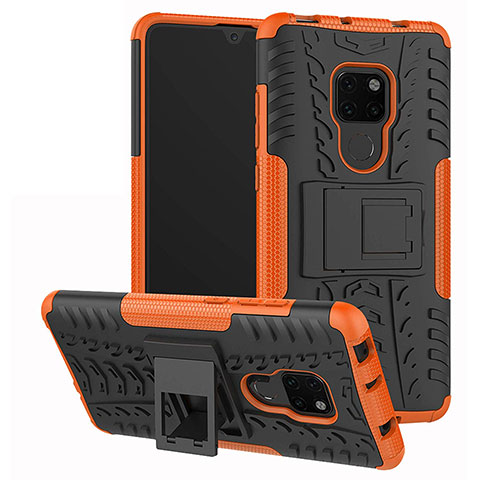 Silikon Hülle Handyhülle und Kunststoff Schutzhülle Tasche mit Ständer A03 für Huawei Mate 20 Orange