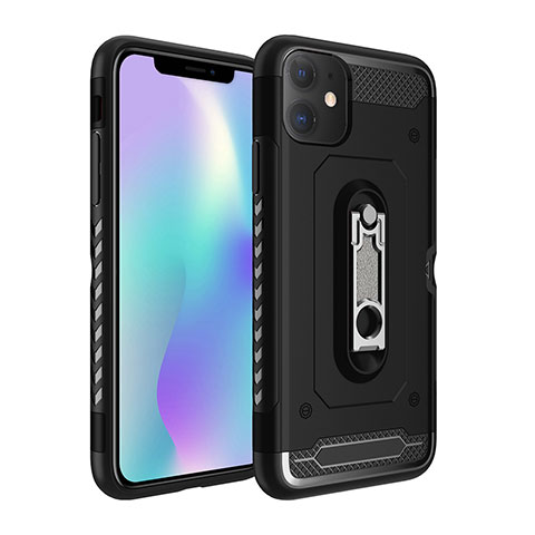 Silikon Hülle Handyhülle und Kunststoff Schutzhülle Tasche mit Ständer A04 für Apple iPhone 11 Schwarz