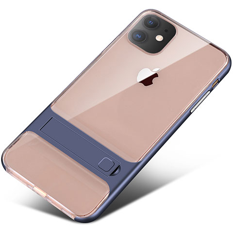 Silikon Hülle Handyhülle und Kunststoff Schutzhülle Tasche mit Ständer A06 für Apple iPhone 11 Blau