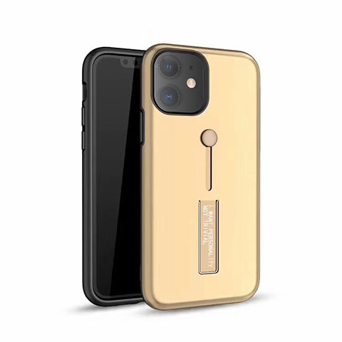 Silikon Hülle Handyhülle und Kunststoff Schutzhülle Tasche mit Ständer A07 für Apple iPhone 11 Gold