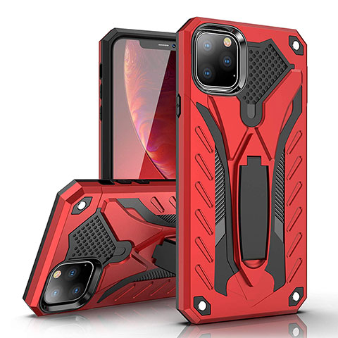 Silikon Hülle Handyhülle und Kunststoff Schutzhülle Tasche mit Ständer für Apple iPhone 11 Pro Max Rot