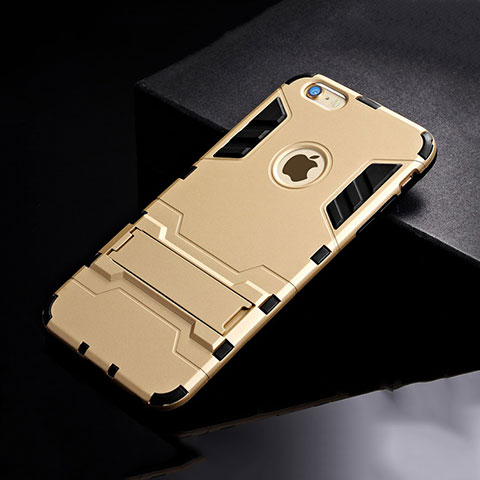 Silikon Hülle Handyhülle und Kunststoff Schutzhülle Tasche mit Ständer für Apple iPhone 6S Gold