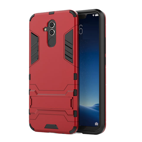 Silikon Hülle Handyhülle und Kunststoff Schutzhülle Tasche mit Ständer für Huawei Mate 20 Lite Rot