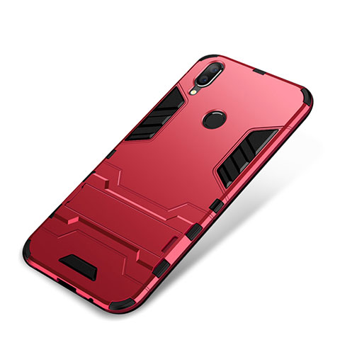 Silikon Hülle Handyhülle und Kunststoff Schutzhülle Tasche mit Ständer für Huawei Nova 3i Rot