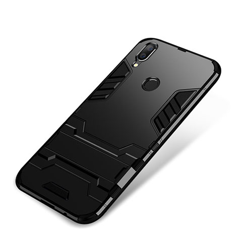 Silikon Hülle Handyhülle und Kunststoff Schutzhülle Tasche mit Ständer für Huawei Nova 3i Schwarz