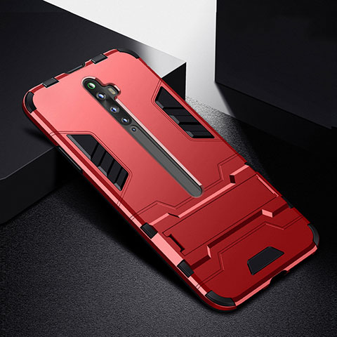 Silikon Hülle Handyhülle und Kunststoff Schutzhülle Tasche mit Ständer für Oppo Reno2 Z Rot