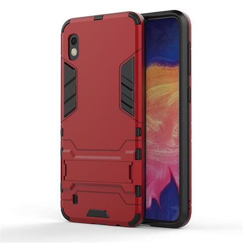 Silikon Hülle Handyhülle und Kunststoff Schutzhülle Tasche mit Ständer für Samsung Galaxy A10 Rot