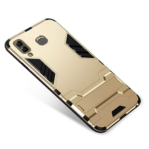 Silikon Hülle Handyhülle und Kunststoff Schutzhülle Tasche mit Ständer für Samsung Galaxy A9 Star SM-G8850 Gold