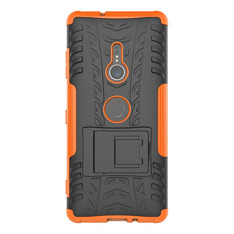 Silikon Hülle Handyhülle und Kunststoff Schutzhülle Tasche mit Ständer für Sony Xperia XZ3 Orange