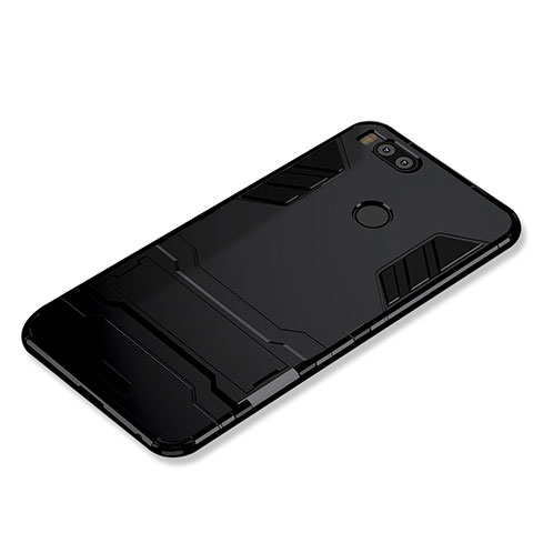 Silikon Hülle Handyhülle und Kunststoff Schutzhülle Tasche mit Ständer für Xiaomi Mi 5X Schwarz