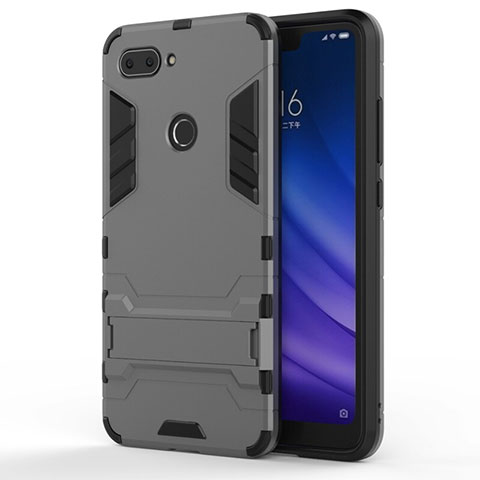 Silikon Hülle Handyhülle und Kunststoff Schutzhülle Tasche mit Ständer für Xiaomi Mi 8 Lite Grau