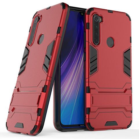 Silikon Hülle Handyhülle und Kunststoff Schutzhülle Tasche mit Ständer für Xiaomi Redmi Note 8 Rot