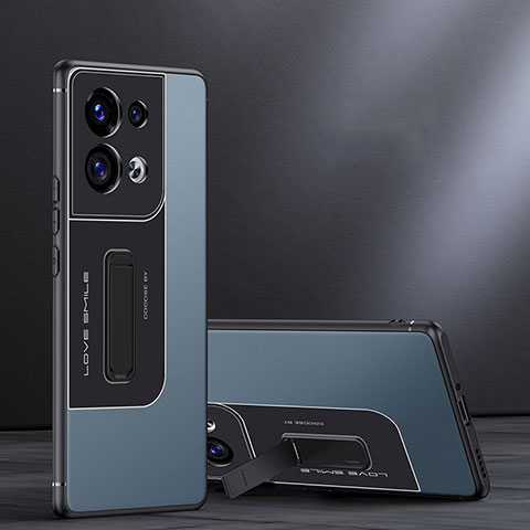 Silikon Hülle Handyhülle und Kunststoff Schutzhülle Tasche mit Ständer JB1 für Oppo Reno9 Pro 5G Blau