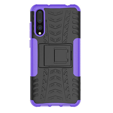 Silikon Hülle Handyhülle und Kunststoff Schutzhülle Tasche mit Ständer P02 für Huawei P20 Pro Violett