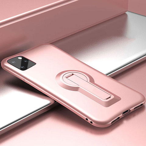 Silikon Hülle Handyhülle und Kunststoff Schutzhülle Tasche mit Ständer R01 für Apple iPhone 11 Pro Max Rosegold