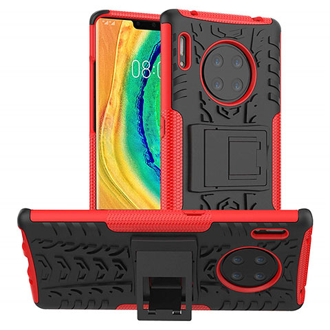 Silikon Hülle Handyhülle und Kunststoff Schutzhülle Tasche mit Ständer R01 für Huawei Mate 30E Pro 5G Rot