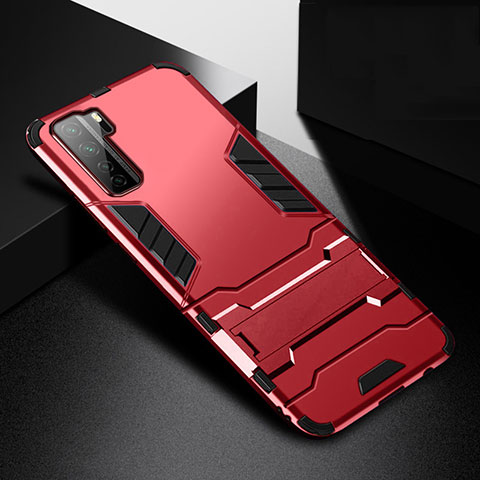 Silikon Hülle Handyhülle und Kunststoff Schutzhülle Tasche mit Ständer R01 für Huawei P40 Lite 5G Rot