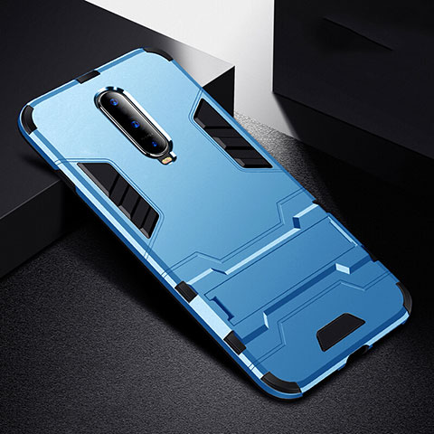 Silikon Hülle Handyhülle und Kunststoff Schutzhülle Tasche mit Ständer R01 für Oppo RX17 Pro Hellblau