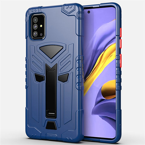 Silikon Hülle Handyhülle und Kunststoff Schutzhülle Tasche mit Ständer R01 für Samsung Galaxy A51 5G Blau