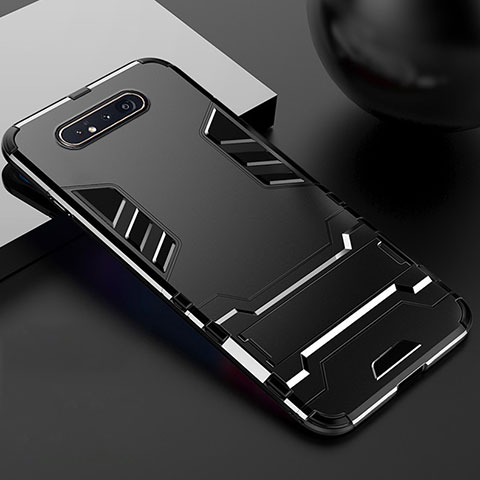 Silikon Hülle Handyhülle und Kunststoff Schutzhülle Tasche mit Ständer R01 für Samsung Galaxy A90 4G Schwarz