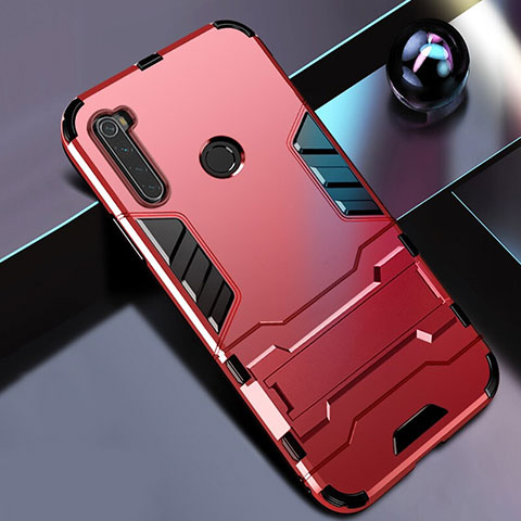 Silikon Hülle Handyhülle und Kunststoff Schutzhülle Tasche mit Ständer R01 für Xiaomi Redmi Note 8T Rot