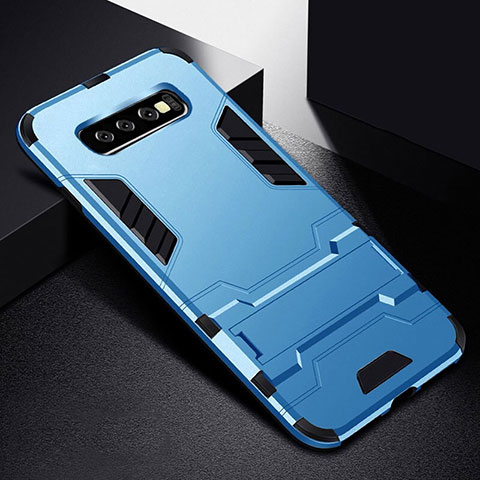 Silikon Hülle Handyhülle und Kunststoff Schutzhülle Tasche mit Ständer R02 für Samsung Galaxy S10 Blau