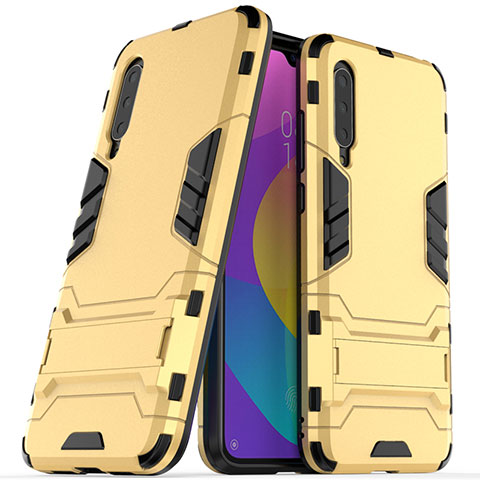 Silikon Hülle Handyhülle und Kunststoff Schutzhülle Tasche mit Ständer R02 für Xiaomi Mi A3 Gold