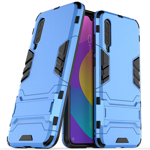 Silikon Hülle Handyhülle und Kunststoff Schutzhülle Tasche mit Ständer R02 für Xiaomi Mi A3 Hellblau