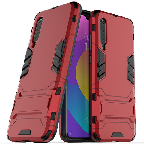 Silikon Hülle Handyhülle und Kunststoff Schutzhülle Tasche mit Ständer R02 für Xiaomi Mi A3 Rot