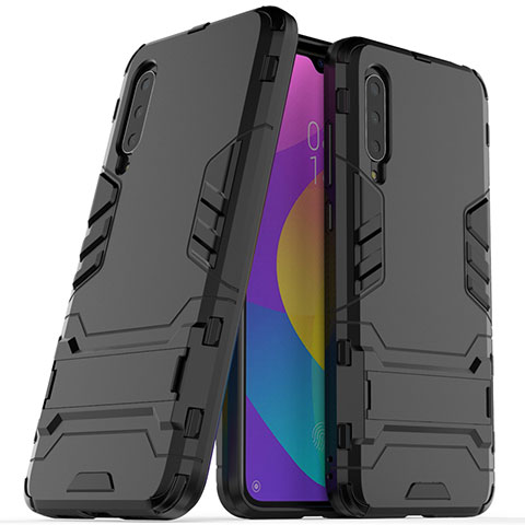Silikon Hülle Handyhülle und Kunststoff Schutzhülle Tasche mit Ständer R02 für Xiaomi Mi A3 Schwarz