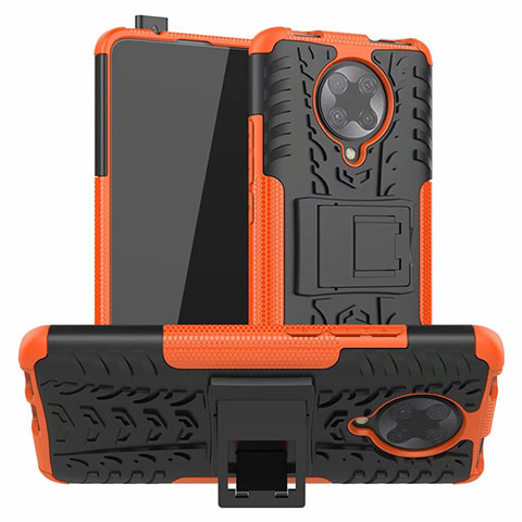 Silikon Hülle Handyhülle und Kunststoff Schutzhülle Tasche mit Ständer R02 für Xiaomi Poco F2 Pro Orange