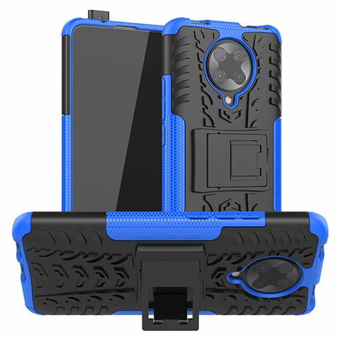 Silikon Hülle Handyhülle und Kunststoff Schutzhülle Tasche mit Ständer R02 für Xiaomi Redmi K30 Pro Zoom Blau