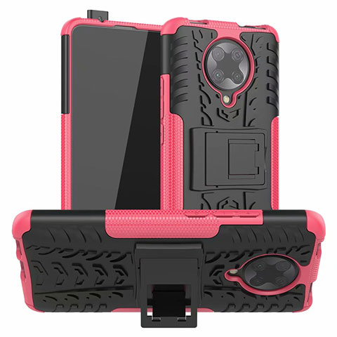 Silikon Hülle Handyhülle und Kunststoff Schutzhülle Tasche mit Ständer R02 für Xiaomi Redmi K30 Pro Zoom Rosa