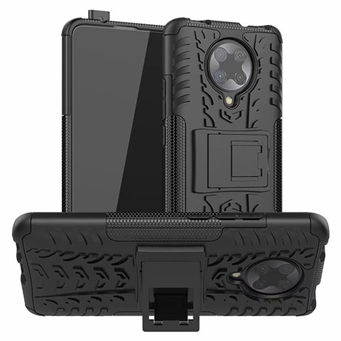 Silikon Hülle Handyhülle und Kunststoff Schutzhülle Tasche mit Ständer R02 für Xiaomi Redmi K30 Pro Zoom Schwarz