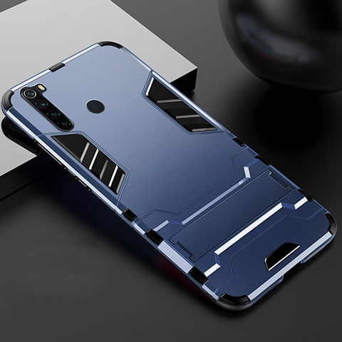 Silikon Hülle Handyhülle und Kunststoff Schutzhülle Tasche mit Ständer R02 für Xiaomi Redmi Note 8T Blau