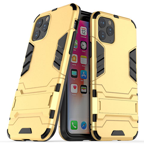 Silikon Hülle Handyhülle und Kunststoff Schutzhülle Tasche mit Ständer R03 für Apple iPhone 11 Pro Gold