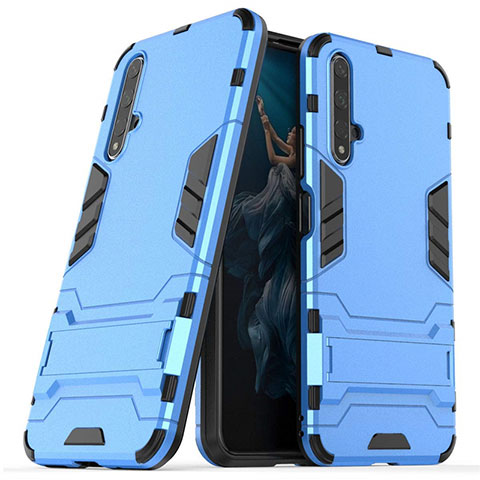 Silikon Hülle Handyhülle und Kunststoff Schutzhülle Tasche mit Ständer R03 für Huawei Honor 20S Hellblau