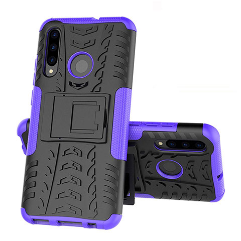 Silikon Hülle Handyhülle und Kunststoff Schutzhülle Tasche mit Ständer R03 für Huawei P Smart+ Plus (2019) Violett