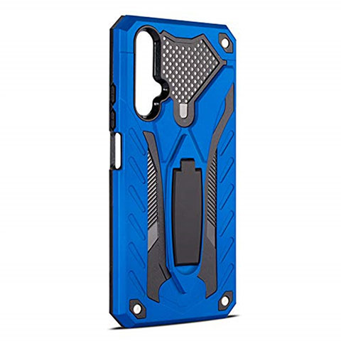 Silikon Hülle Handyhülle und Kunststoff Schutzhülle Tasche mit Ständer R04 für Huawei Honor 20S Blau