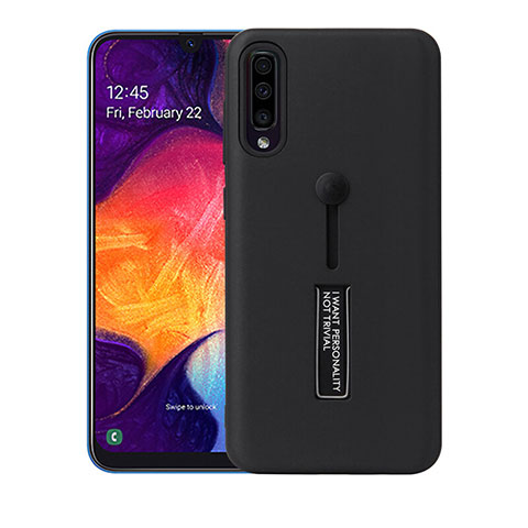 Silikon Hülle Handyhülle und Kunststoff Schutzhülle Tasche mit Ständer R04 für Samsung Galaxy A70 Schwarz