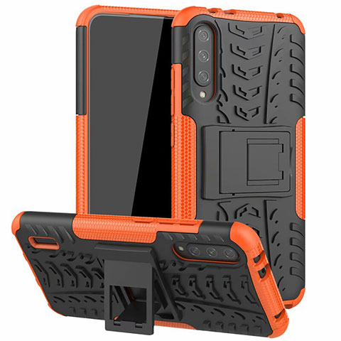 Silikon Hülle Handyhülle und Kunststoff Schutzhülle Tasche mit Ständer R04 für Xiaomi Mi A3 Orange