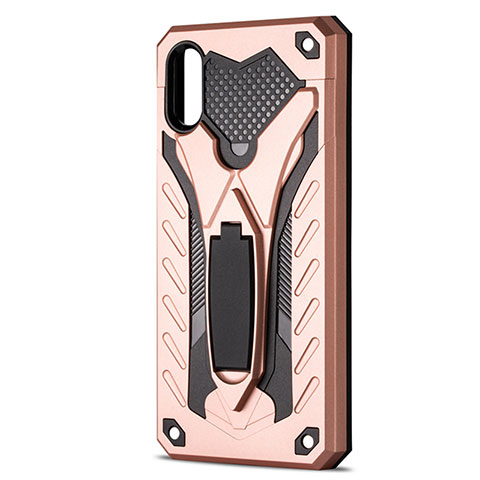 Silikon Hülle Handyhülle und Kunststoff Schutzhülle Tasche mit Ständer R04 für Xiaomi Redmi 9i Rosegold