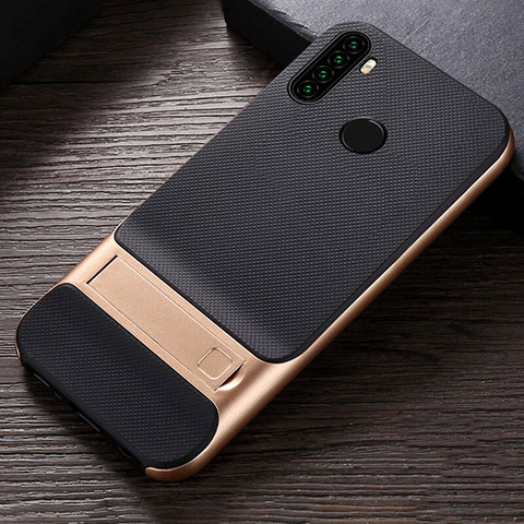 Silikon Hülle Handyhülle und Kunststoff Schutzhülle Tasche mit Ständer R04 für Xiaomi Redmi Note 8T Gold