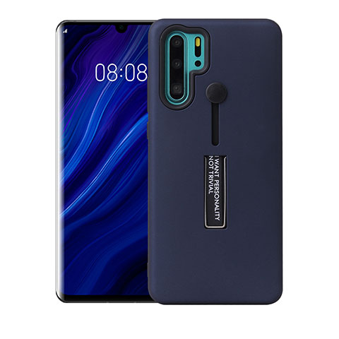 Silikon Hülle Handyhülle und Kunststoff Schutzhülle Tasche mit Ständer T01 für Huawei P30 Pro Blau